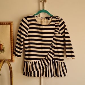 J. Crew Striped 3/4 sleeve Ruffle Top